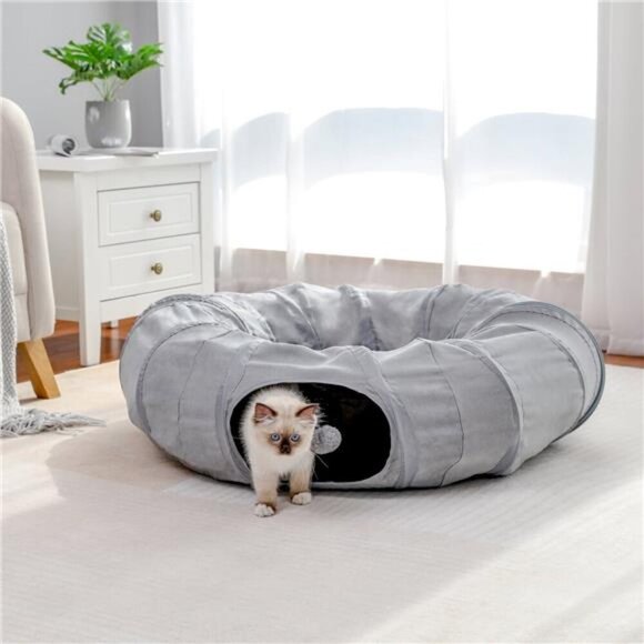 Road Cat Tunnel with Soft Cushion 2-in-1 Collapsible Hideaway Round - Picture 3 of 5